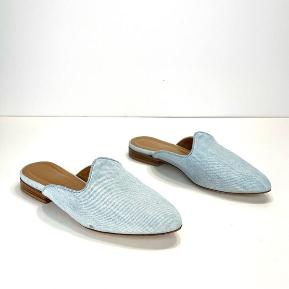 Le Monde Beryl Size 7/37 Flat Mule Slide Sandal Blue Denim Fine Leather Venetian - Picture 1 of 15